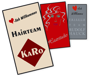 Werbeteppiche mit Branchenlogo für Friseure - von Textile Mietdienste Hiller